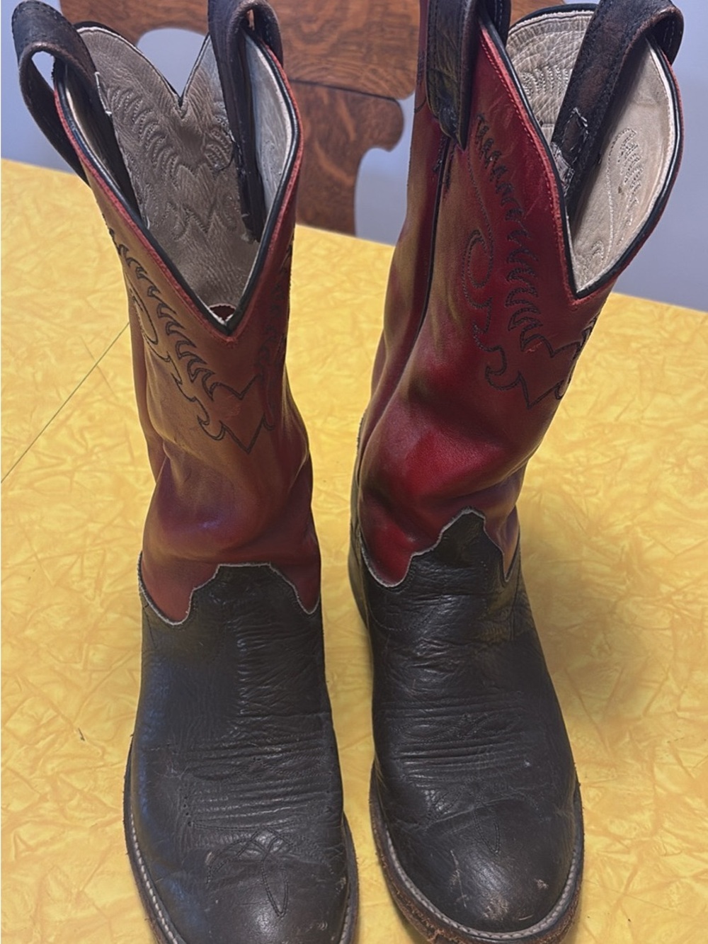 Olathe Boot Co. Red and Black Western Pull-On Cowboy Boots